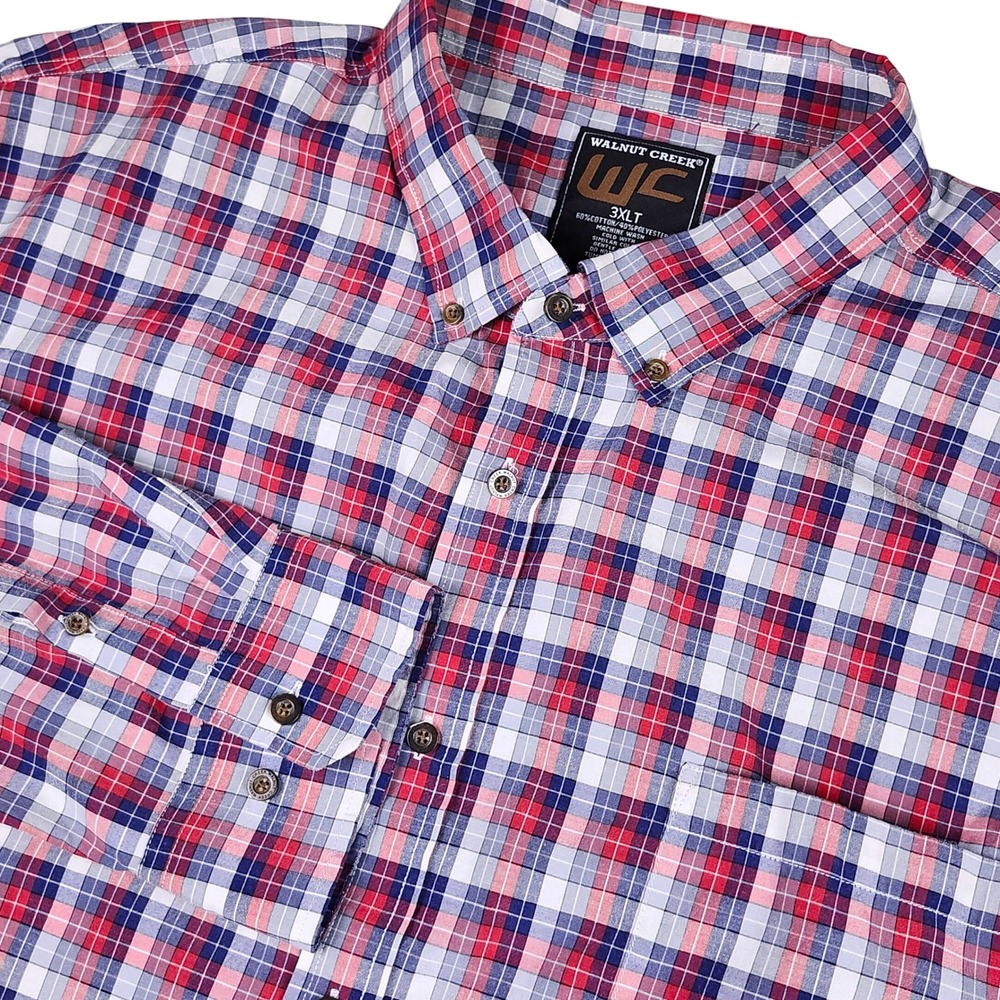 Walnut Creek Plaid Button Down Shirt Men 3XLT Red Blue Long Sleeve Big Tall Prep
